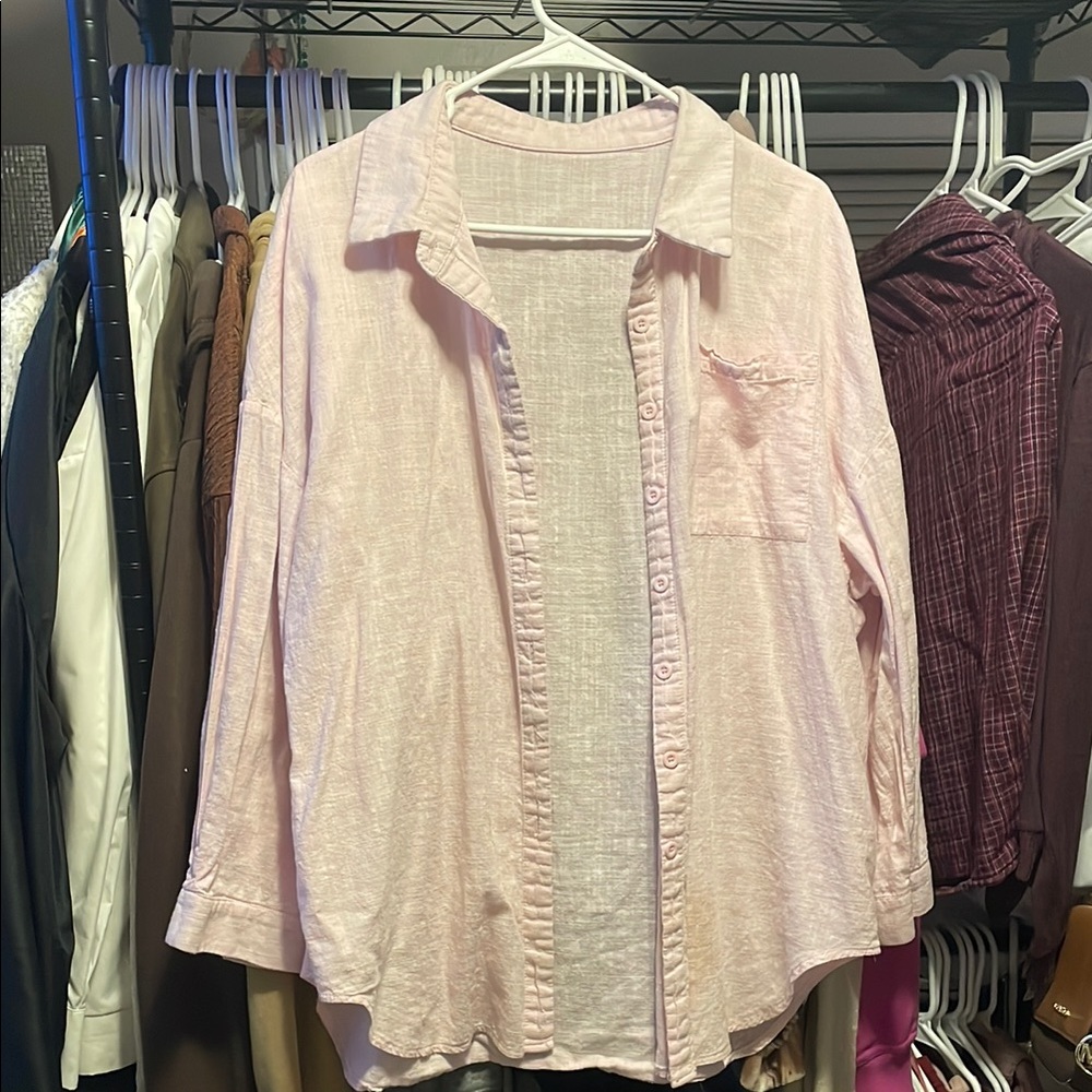 Women's Oversized Light Pink Button-Up Shirt